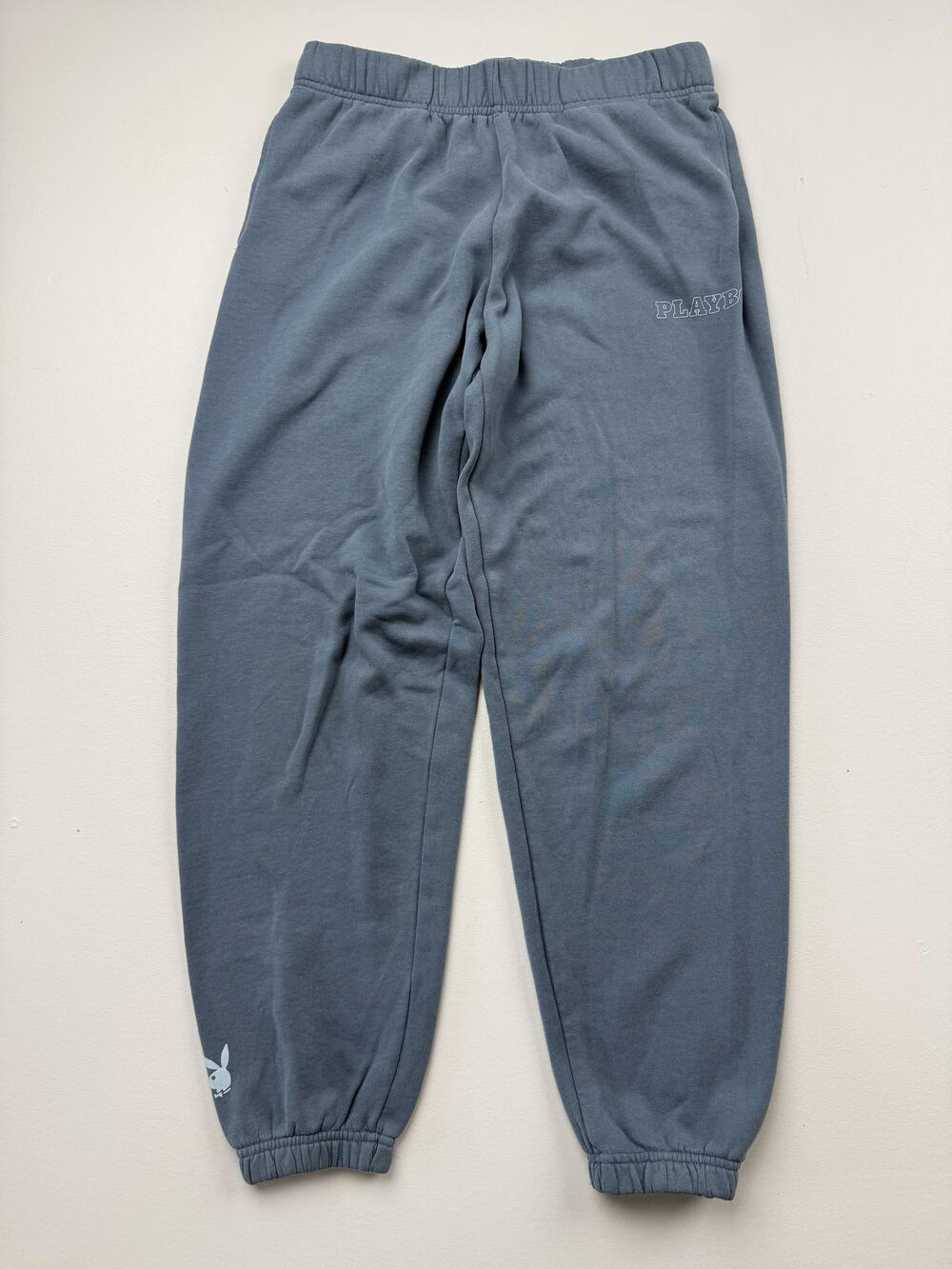Playboy Sweatpants Womens Small Blue Fleece Joggers Elastic Waist Bunny Logo